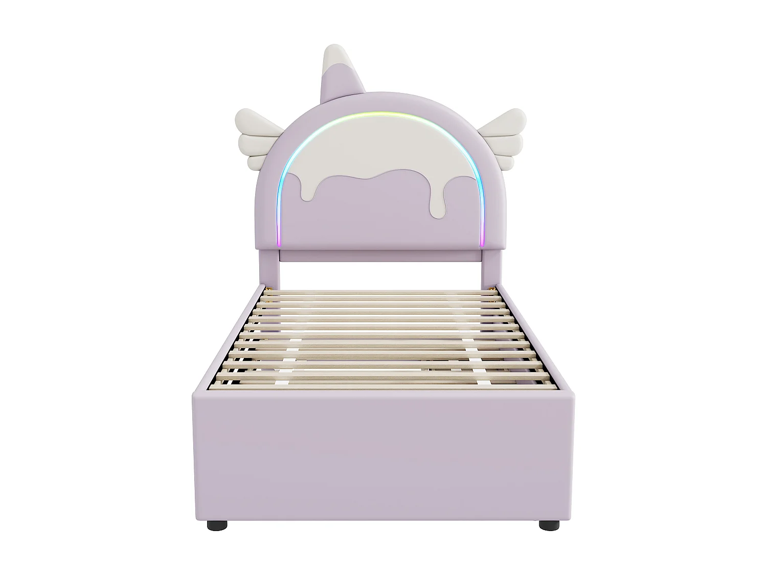 Lit gigogne 90x200 cm avec sommier - tête de lit capitonnée avec LED et 3 tiroirs - similicuir - violet (sans matelas)