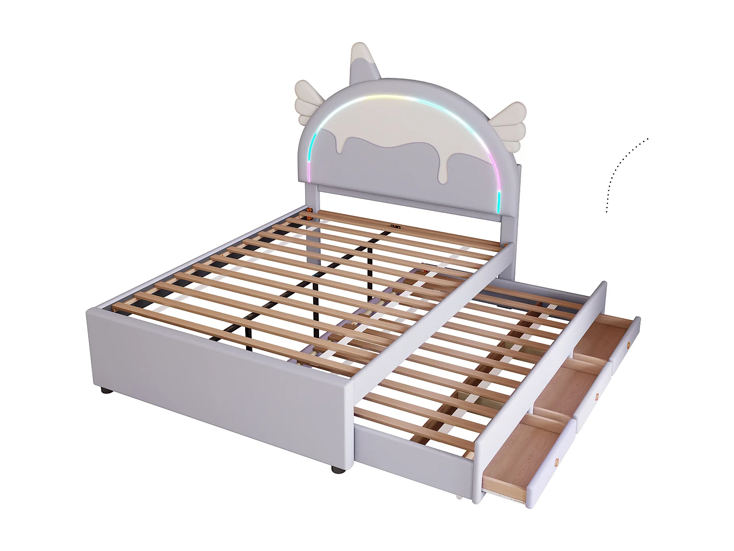 Volwassen uitschuifbed 140x200 cm met lattenbodem - gewatteerd hoofdeinde met LED-verlichting en 3 laden - kunstleer - paars (zonder matras)