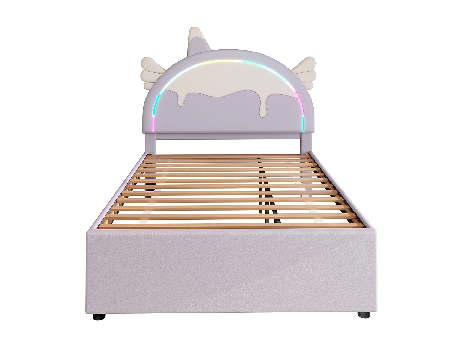 Volwassen uitschuifbed 140x200 cm met lattenbodem - gewatteerd hoofdeinde met LED-verlichting en 3 laden - kunstleer - paars (zonder matras)