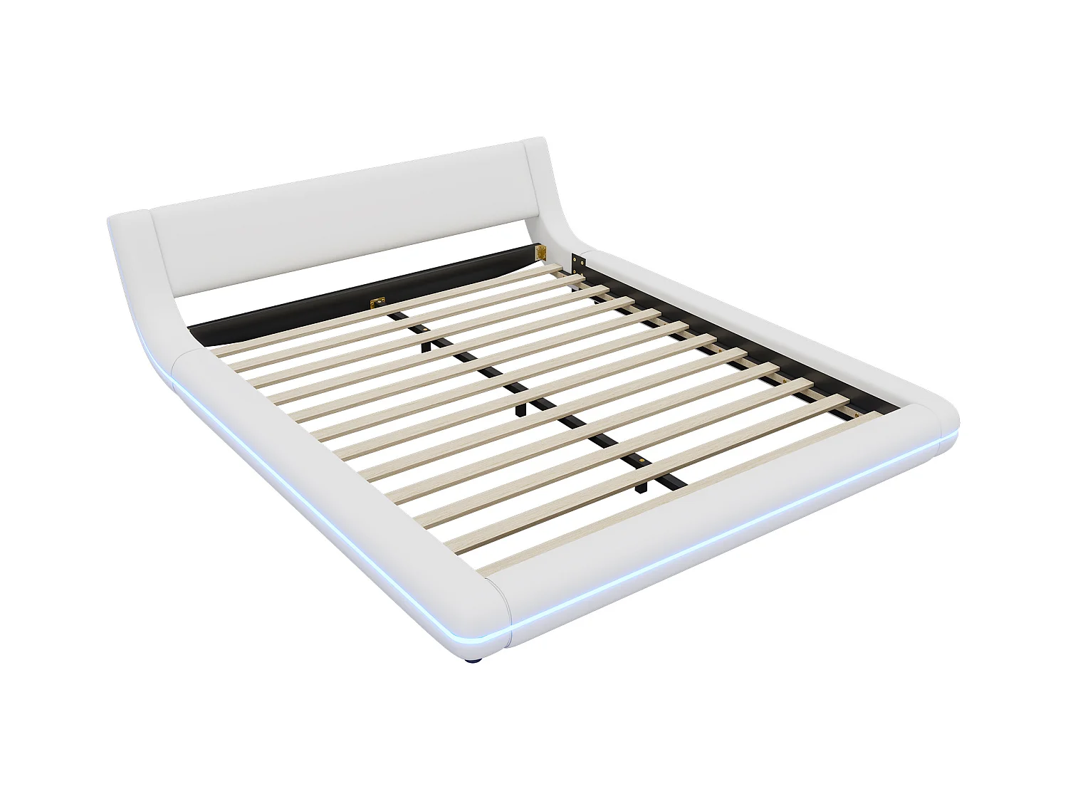 Volwassen tweepersoonsbed 160x200 cm met lattenbodem - gewatteerd hoofdeinde met LED-verlichting - kunstleer - wit (zonder matras)