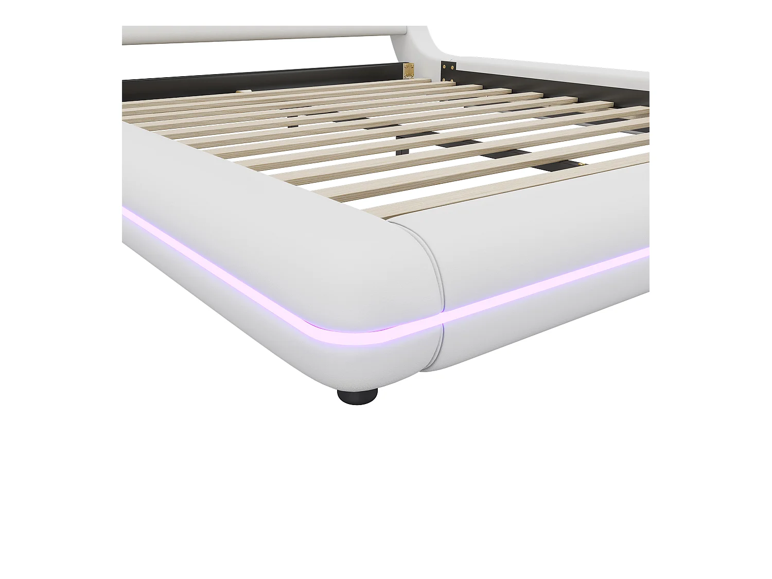 Volwassen tweepersoonsbed 160x200 cm met lattenbodem - gewatteerd hoofdeinde met LED-verlichting - kunstleer - wit (zonder matras)