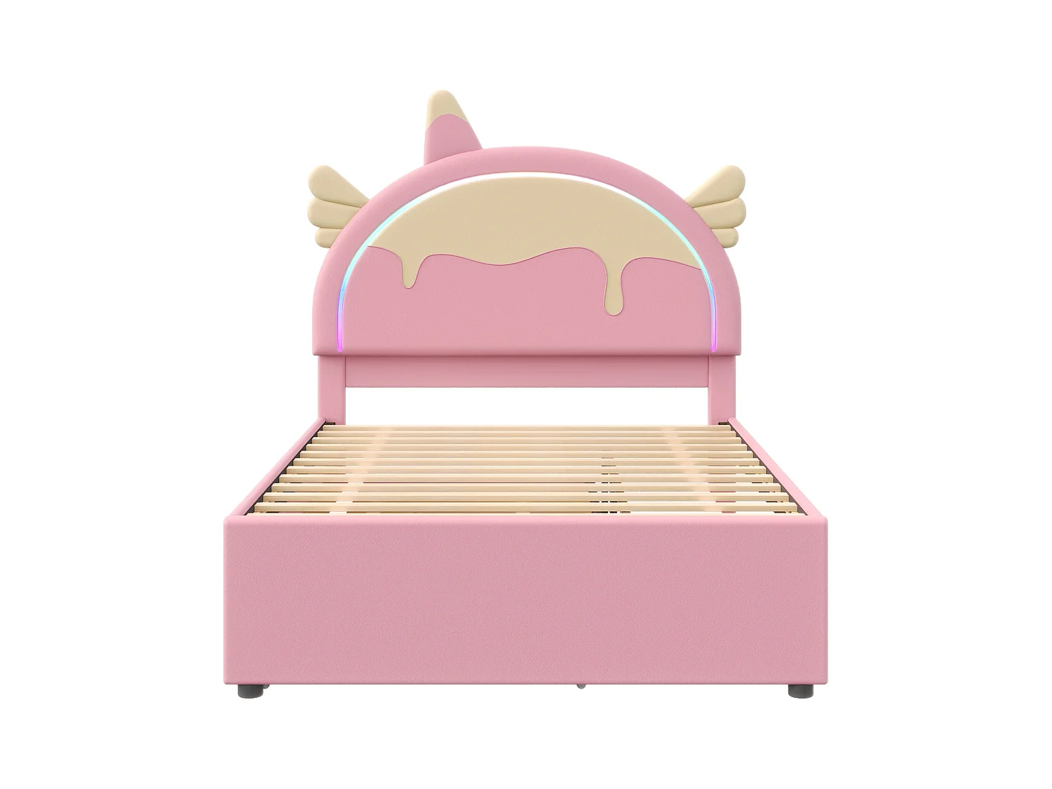 Lit gigogne 140x200 cm avec LED - avec 3 tiroirs - similicuir - rose (sans matelas)