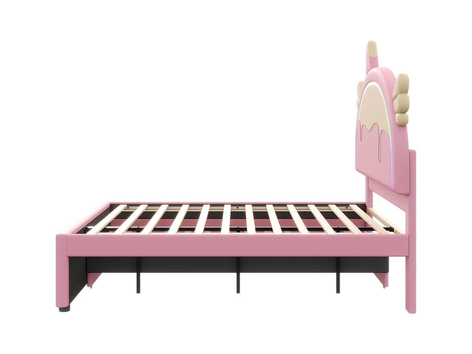 Lit gigogne 140x200 cm avec LED - avec 3 tiroirs - similicuir - rose (sans matelas)