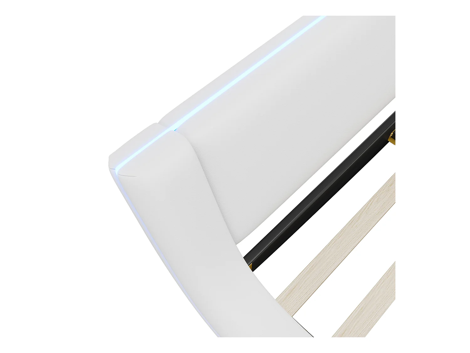 Volwassen tweepersoonsbed 140x200 cm met lattenbodem - gewatteerd hoofdeinde met LED-verlichting - kunstleer - wit (zonder matras)