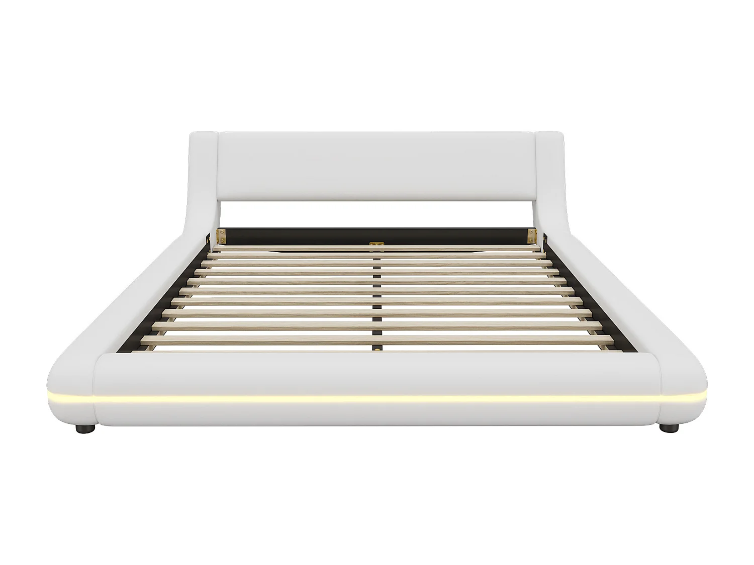 Volwassen tweepersoonsbed 140x200 cm met lattenbodem - gewatteerd hoofdeinde met LED-verlichting - kunstleer - wit (zonder matras)