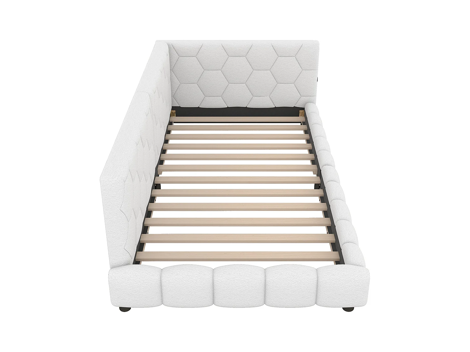 Eenpersoonsbed kinderbed 90x200 cm met lattenbodem - gewatteerd hoofdbord met USB en LED - fluweel - wit (zonder matras)