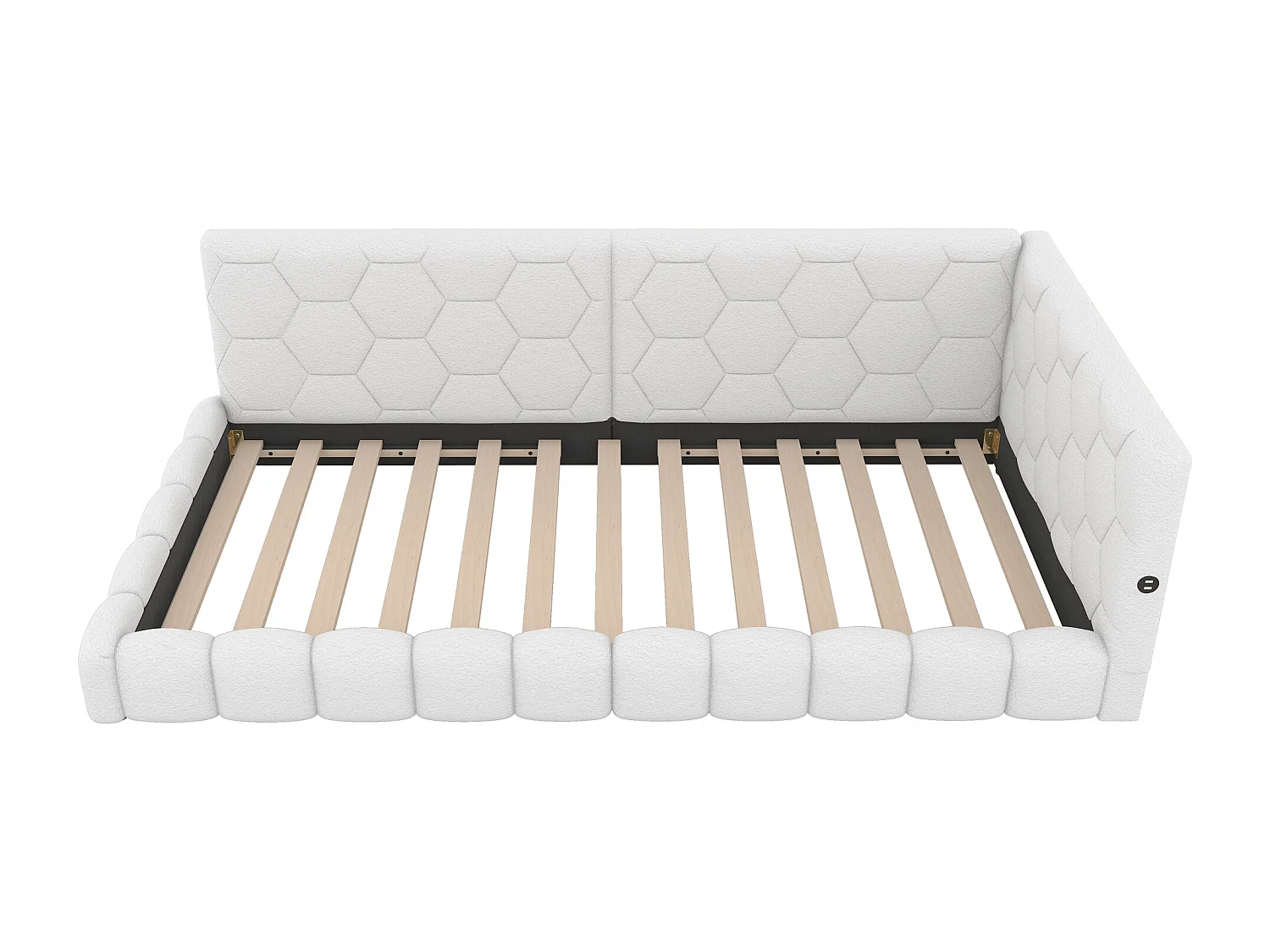 Eenpersoonsbed kinderbed 90x200 cm met lattenbodem - gewatteerd hoofdbord met USB en LED - fluweel - wit (zonder matras)