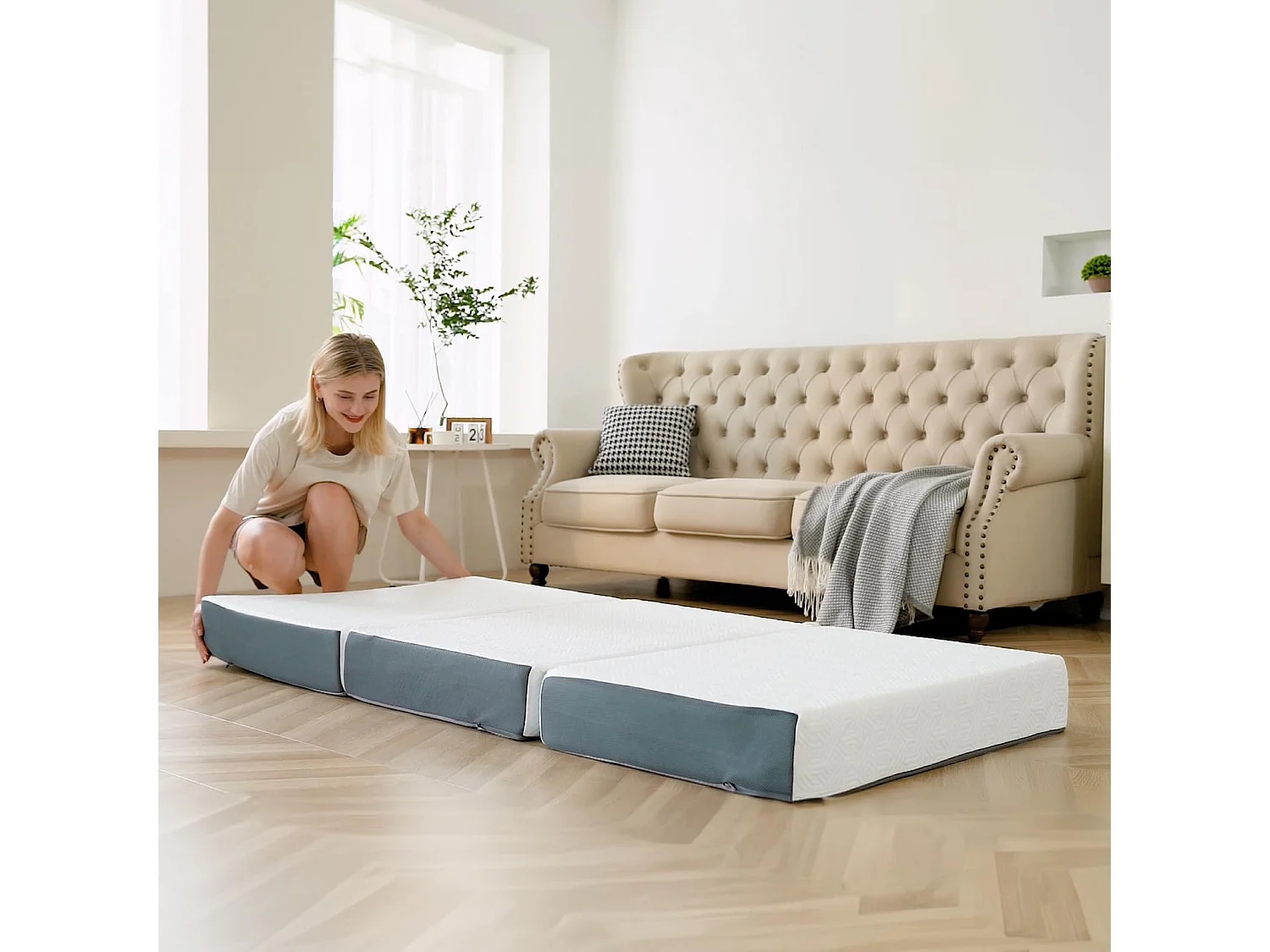 Matelas Pliable 60x190x10cm en Mousse Mémoire Gel – Lit d’Appoint 1 Personne, Idéal pour Sol, Voiture, Camping, Voyage, avec Sac de Rangement
