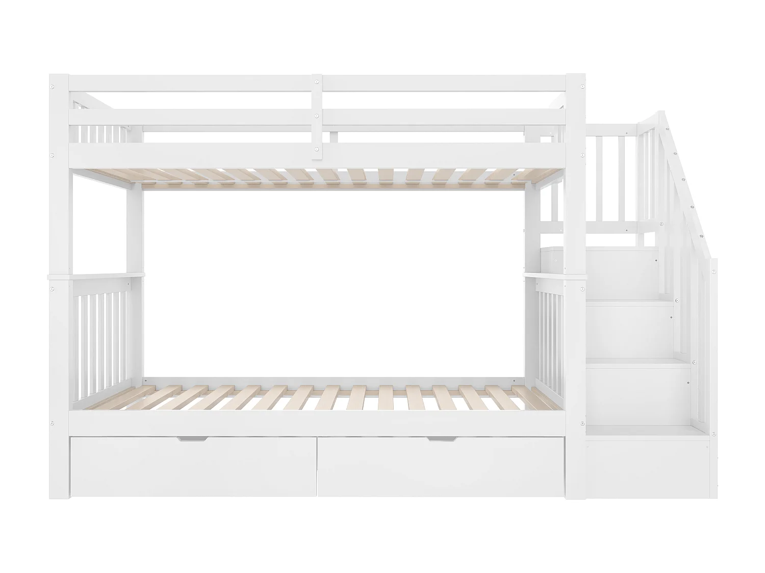Lit superposé 90x200 cm avec sommier - protection anti-chute avec éhelle et 2 tiroirs - bois - blanc (sans matelas)