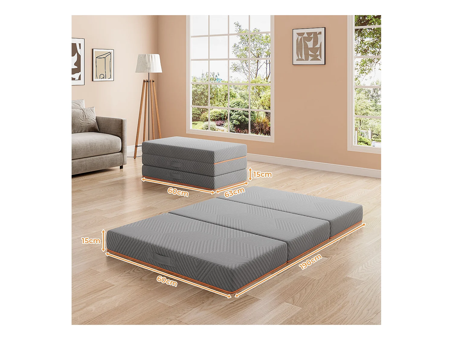 15 cm opvouwbaar matras, gel-traagschuim, Oeko-TEX-hoes, met draagtas, extra bed voor 1 persoon, perfect voor gasten