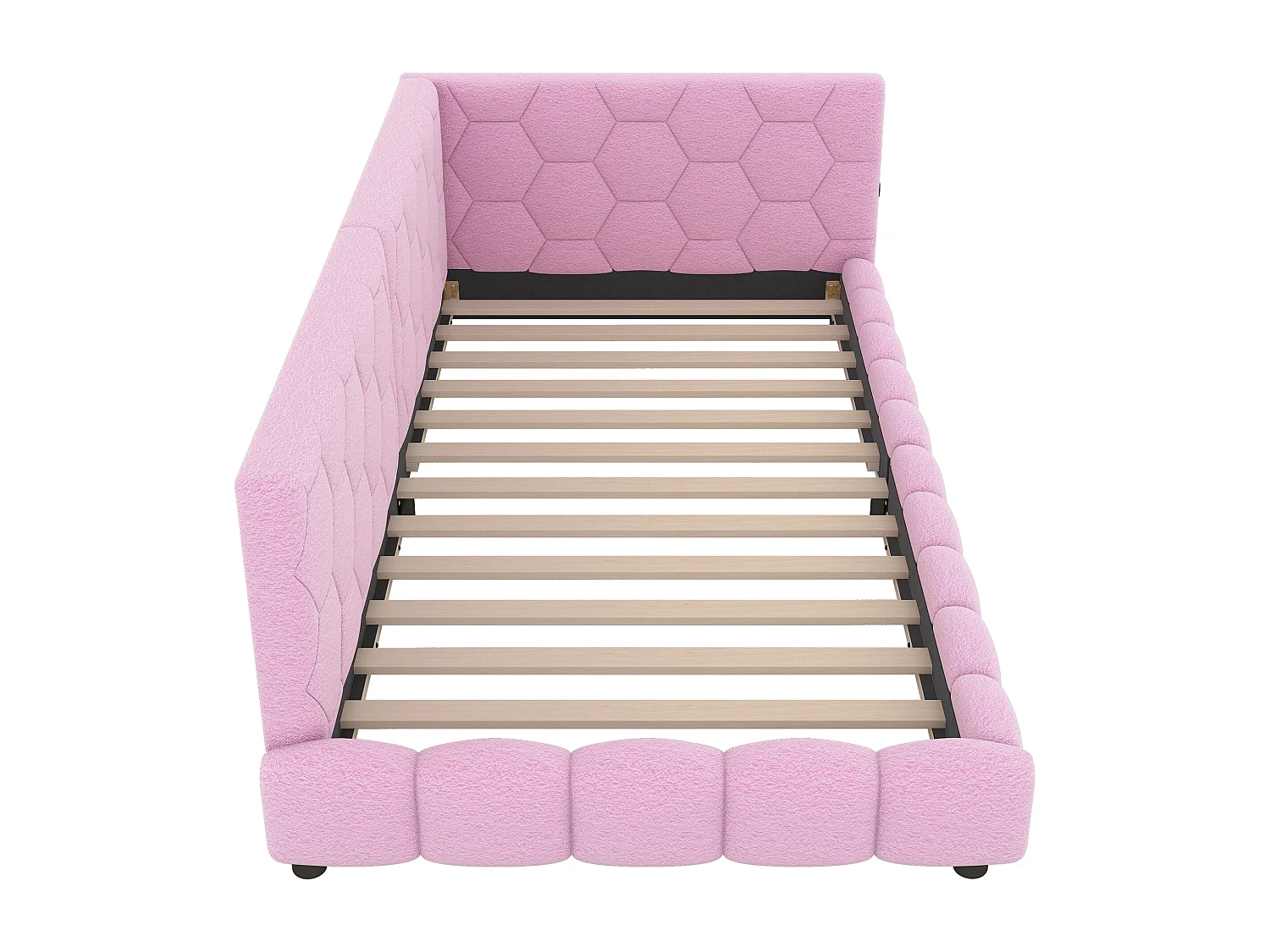 Eenpersoonsbed kinderbed 90x200 cm met lattenbodem - gewatteerd hoofdbord met USB en LED - fluweel - roze (zonder matras)