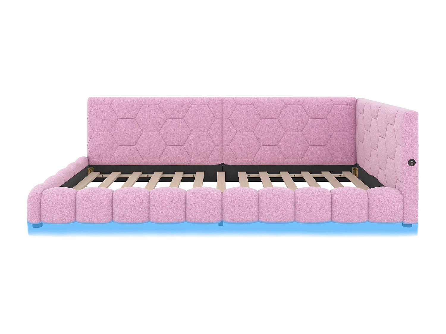 Eenpersoonsbed kinderbed 90x200 cm met lattenbodem - gewatteerd hoofdbord met USB en LED - fluweel - roze (zonder matras)