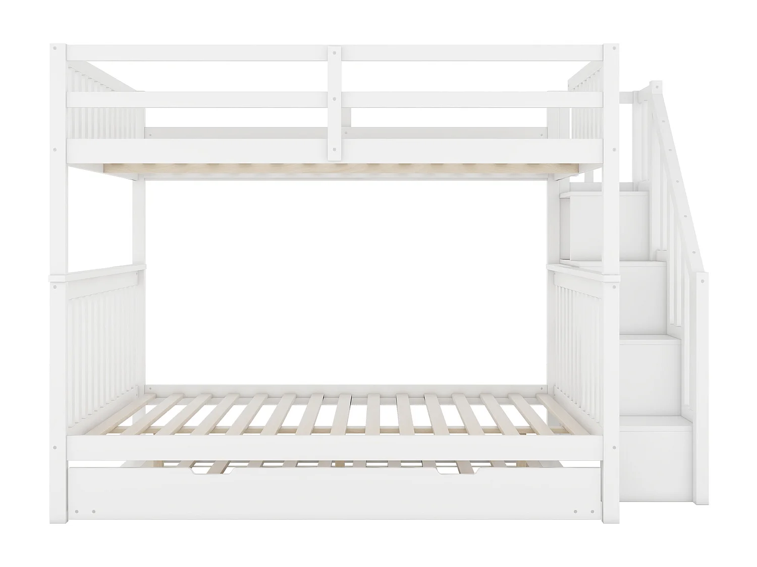 Lit superposé 140x200 cm avec échelle et 2 tiroirs - protection anti chute - Pin - blanc (sans matelas)