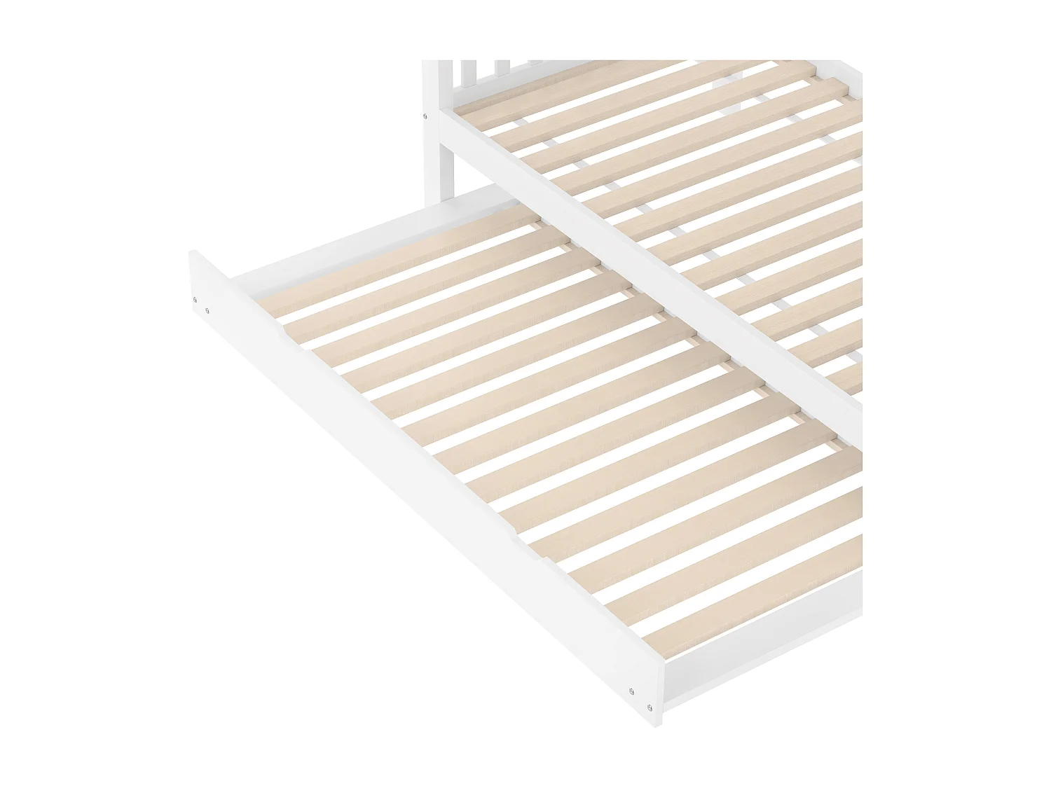 Lit superposé 90x200 cm avec lit gigogne - protection anti-chute avec éhelle - bois - blanc (sans matelas)