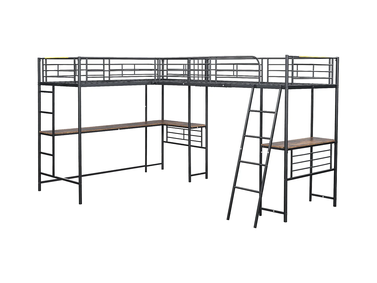 Lit mezzanine 90x200 cm avec sommier - protection anti-chute avec bureau et rangement - métal - noir (sans matelas)