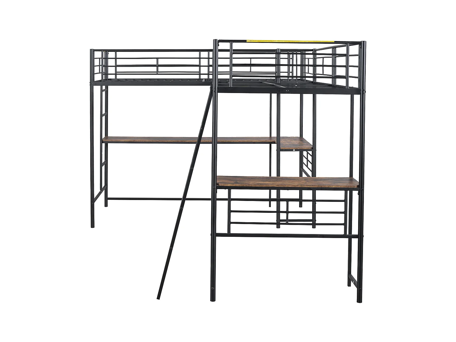 Lit mezzanine 90x200 cm avec sommier - protection anti-chute avec bureau et rangement - métal - noir (sans matelas)
