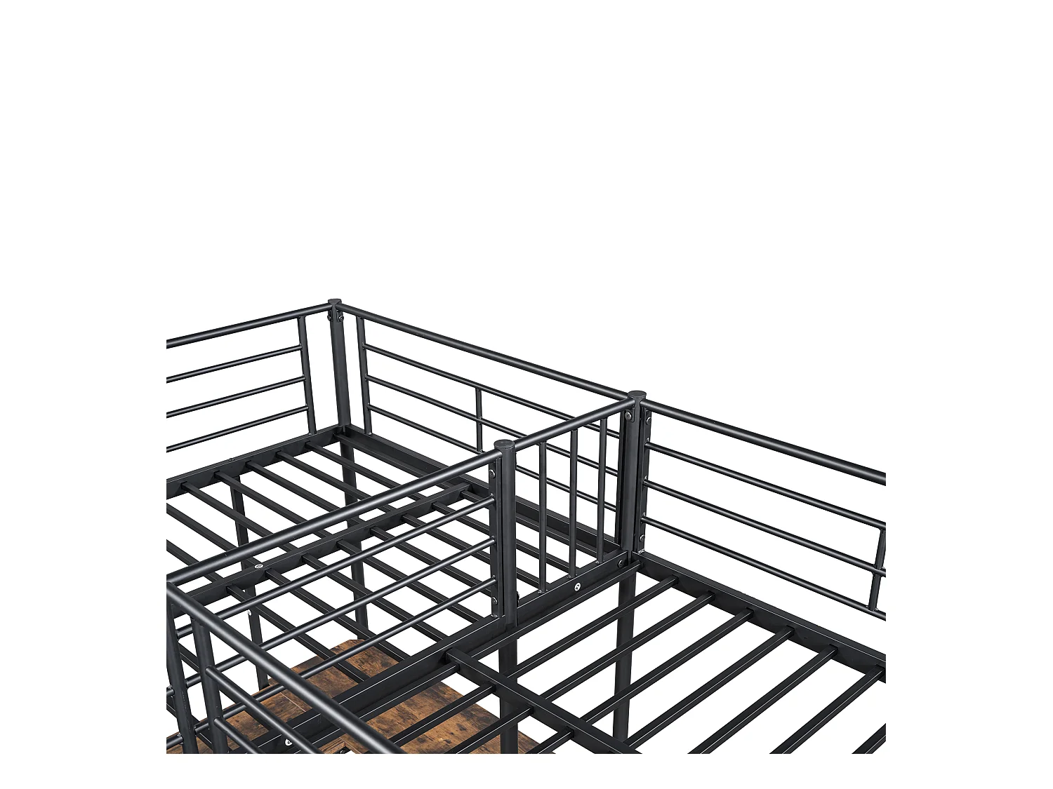 Lit mezzanine 90x200 cm avec sommier - protection anti-chute avec bureau et rangement - métal - noir (sans matelas)