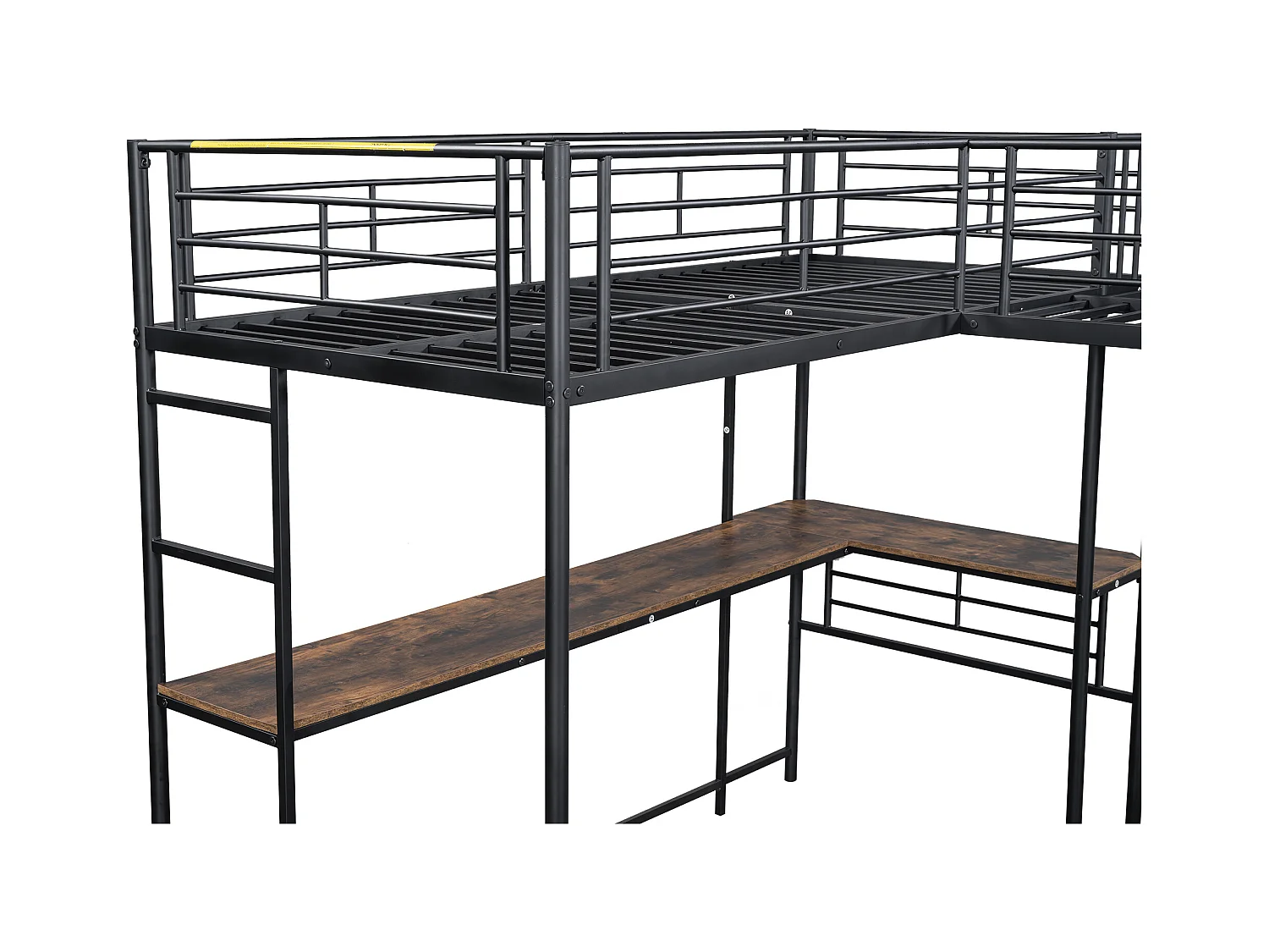 Lit mezzanine 90x200 cm avec sommier - protection anti-chute avec bureau et rangement - métal - noir (sans matelas)