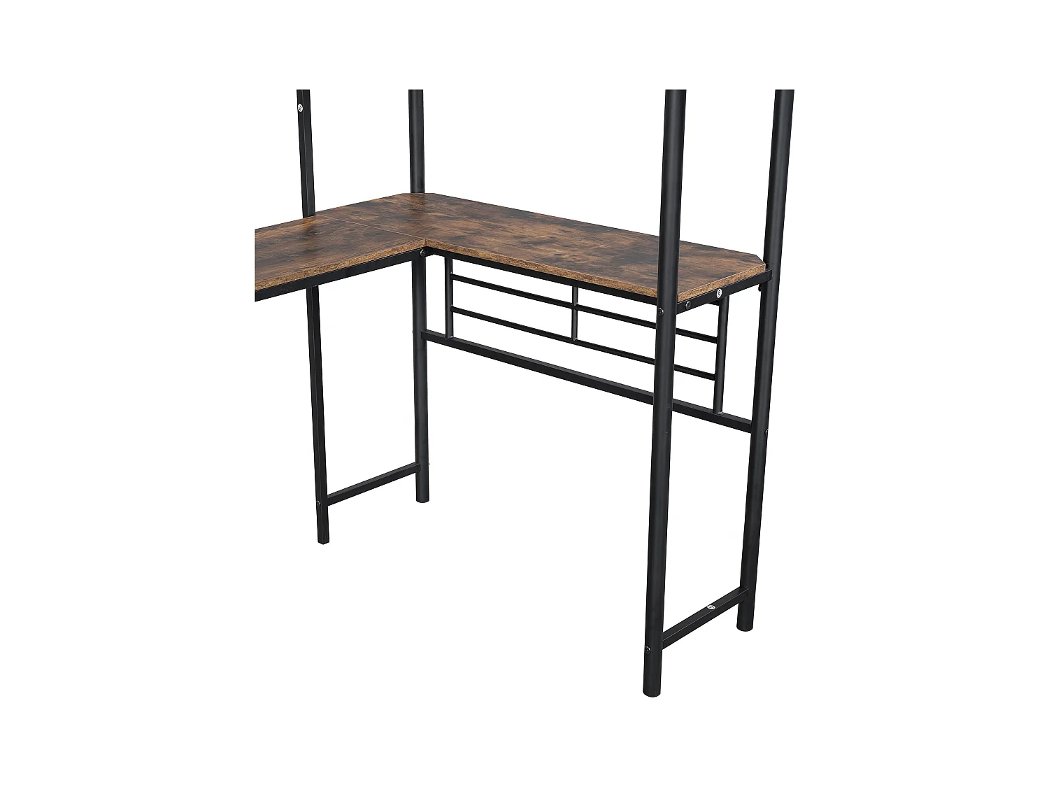Lit mezzanine 90x200 cm avec sommier - protection anti-chute avec bureau et rangement - métal - noir (sans matelas)