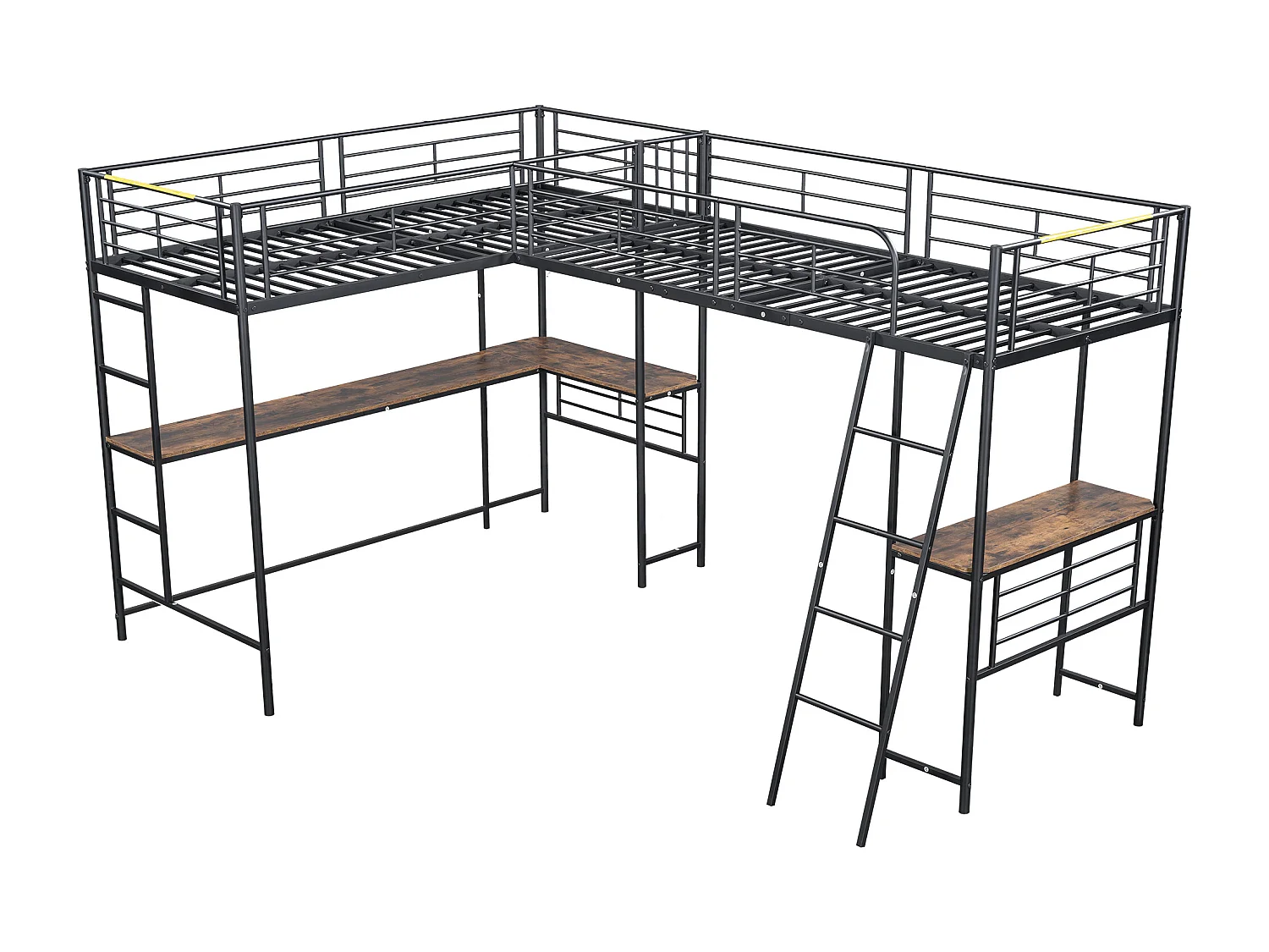 Kinderhoogslaper 90x200 cm met lattenbodem - antivalbeveiliging met bureau en opbergruimte - metaal - zwart (zonder matras)