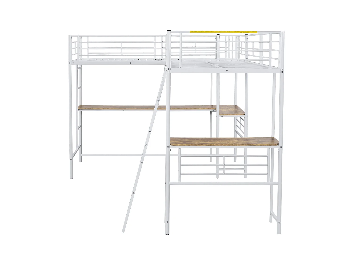 Lit mezzanine 90x200 cm avec sommier - protection anti-chute avec bureau et rangement - métal - blanc (sans matelas)