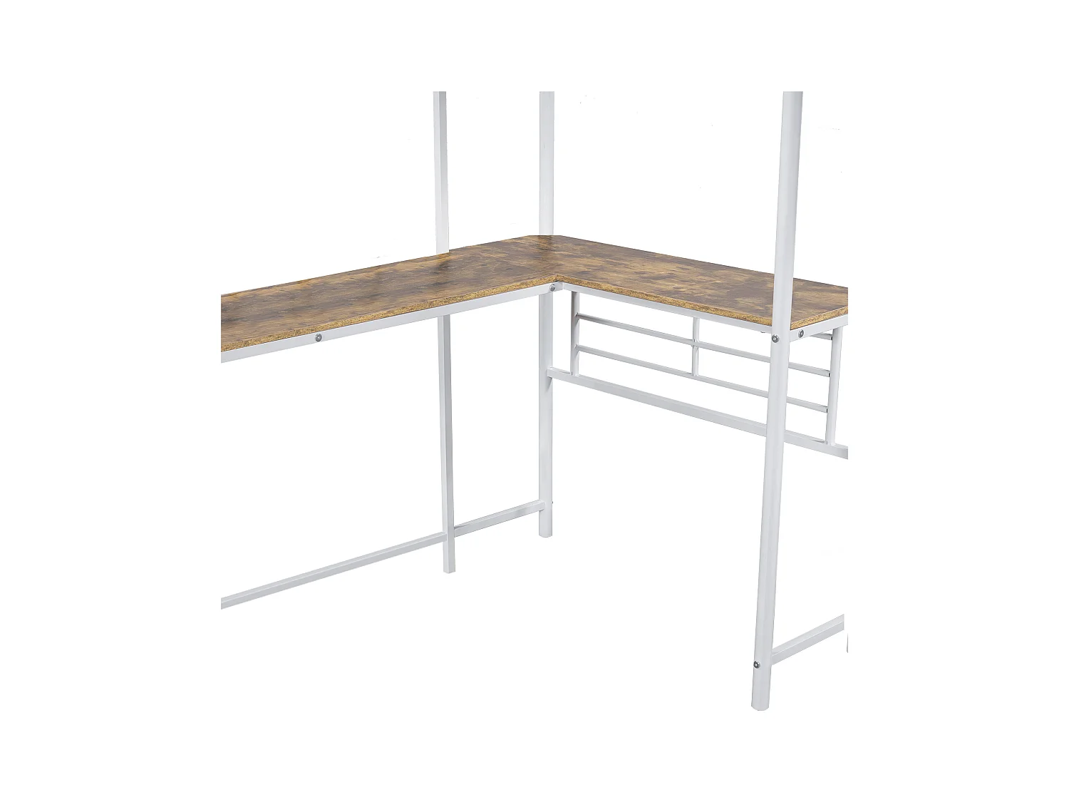 Lit mezzanine 90x200 cm avec sommier - protection anti-chute avec bureau et rangement - métal - blanc (sans matelas)