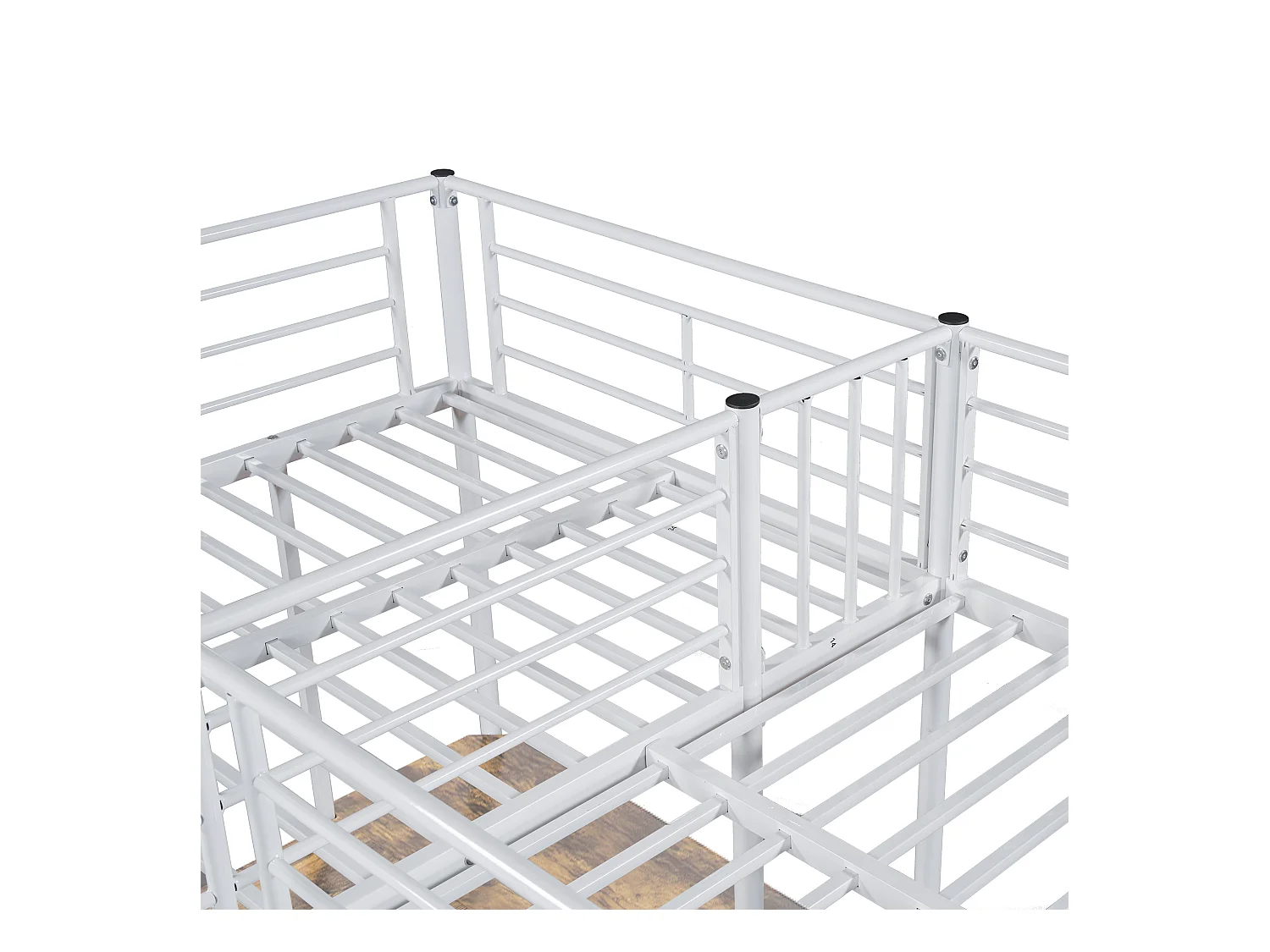 Lit mezzanine 90x200 cm avec sommier - protection anti-chute avec bureau et rangement - métal - blanc (sans matelas)