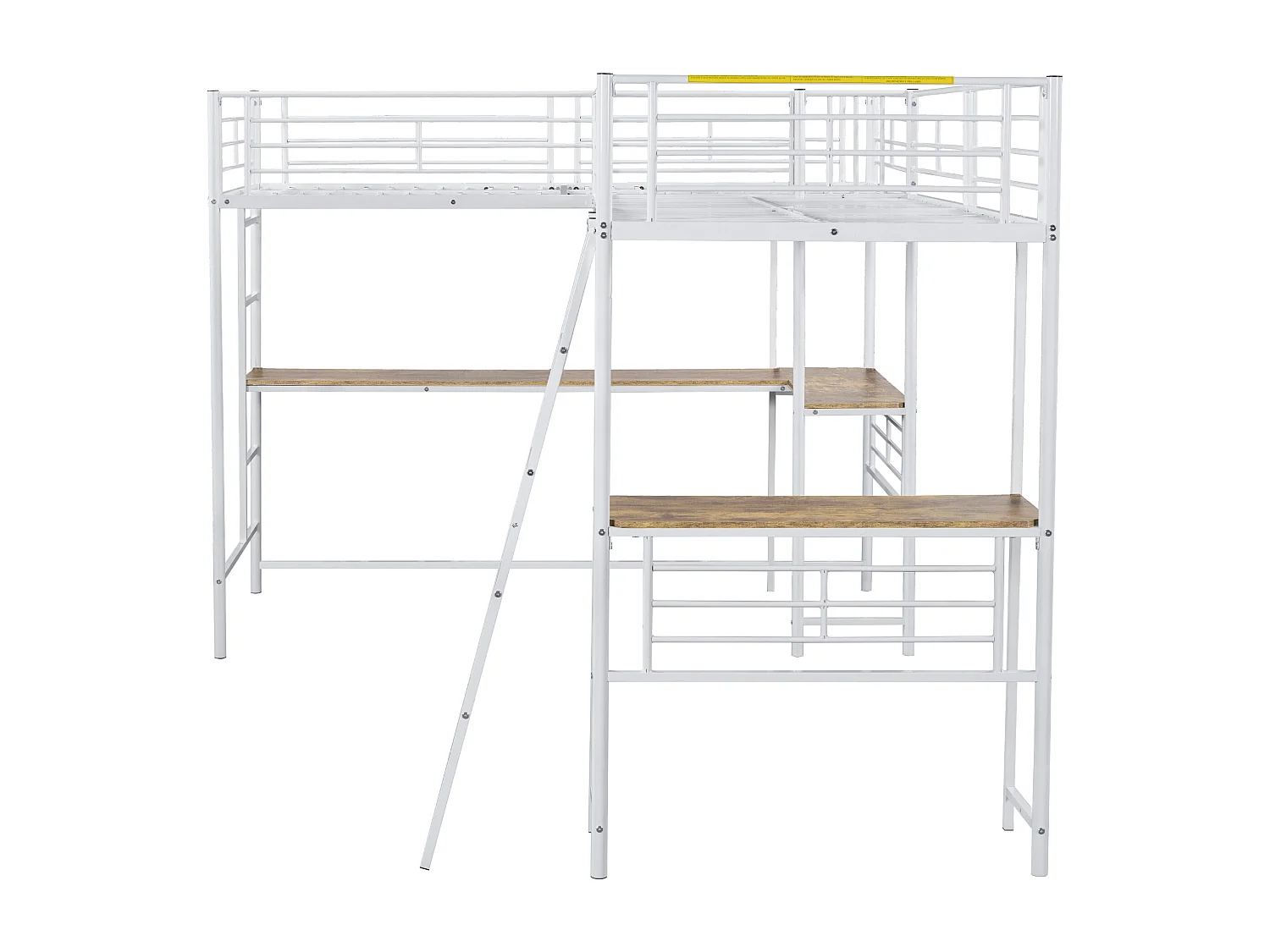 Kinderhoogslaper 90x200 cm met lattenbodem - anti-valbeveiliging met bureau en opbergruimte - metaal - wit (zonder matras)