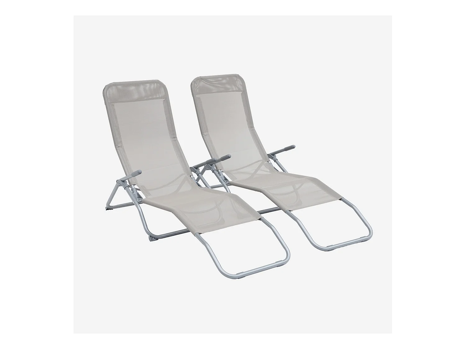 Set di 2 lettini prendisole in textilene 2 posizioni, grigio bruno