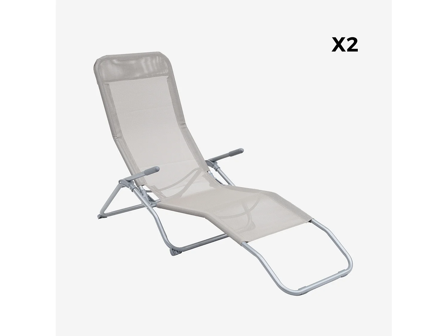 Tumbona plegable de textileno con 2 posiciones, set de 2 gris pardo
