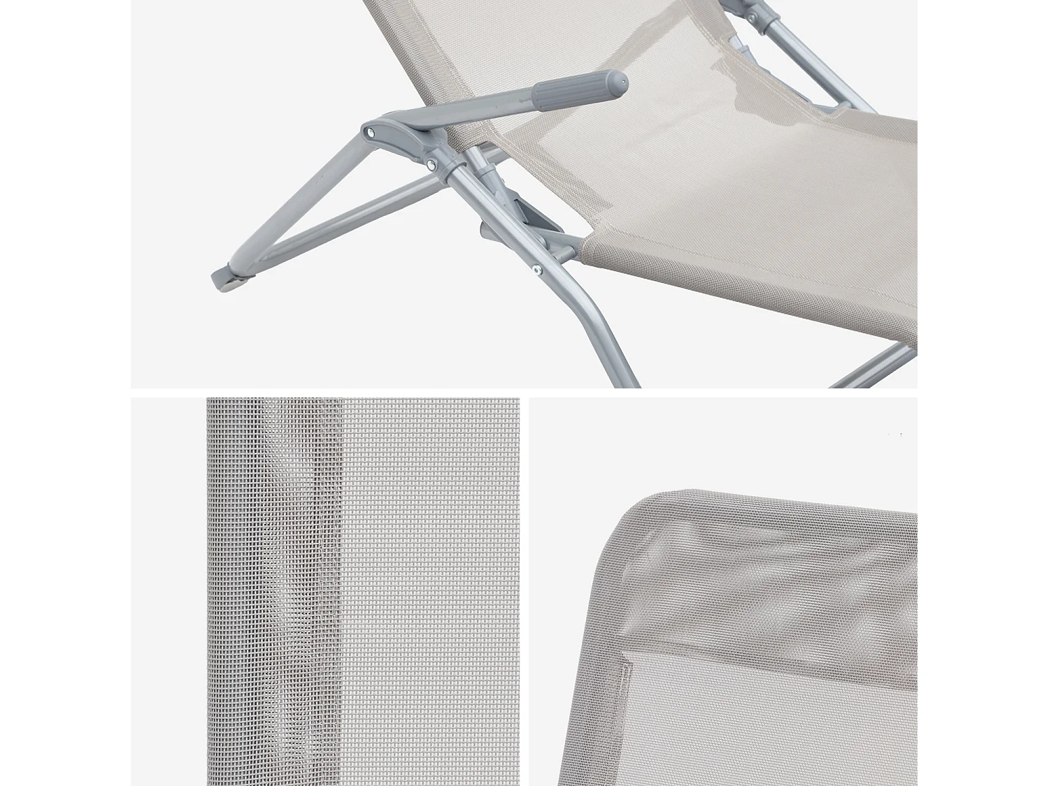 Tumbona plegable de textileno con 2 posiciones, set de 2 gris pardo