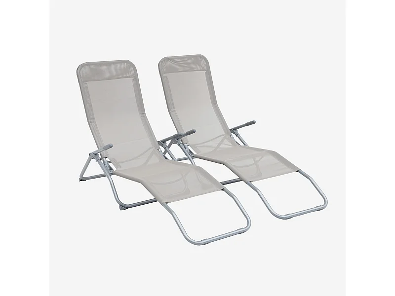 Tumbona plegable de textileno con 2 posiciones, set de 2 gris pardo