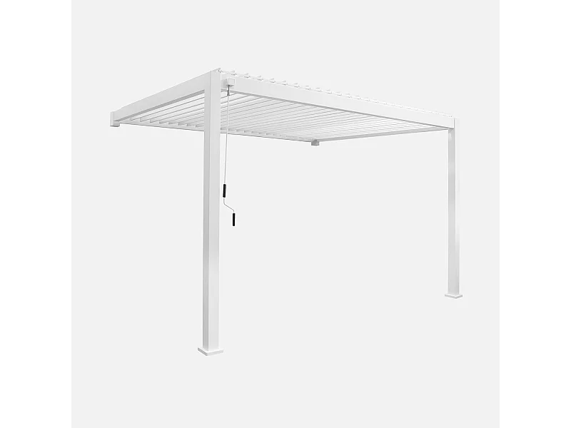 Pergola bioclimatique aluminium blanc adossée lames orientables 4x3m Triomphe