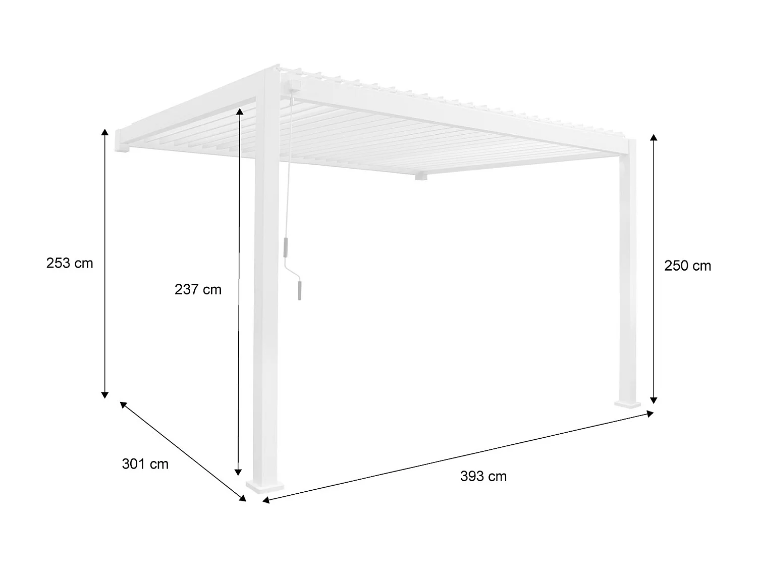 Pergola bioclimatica 3x4m in alluminio addossata, lame orientabili ,