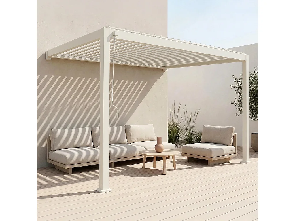 Pérgola bioclimática 3x4m de aluminio adosada con lamas orientables