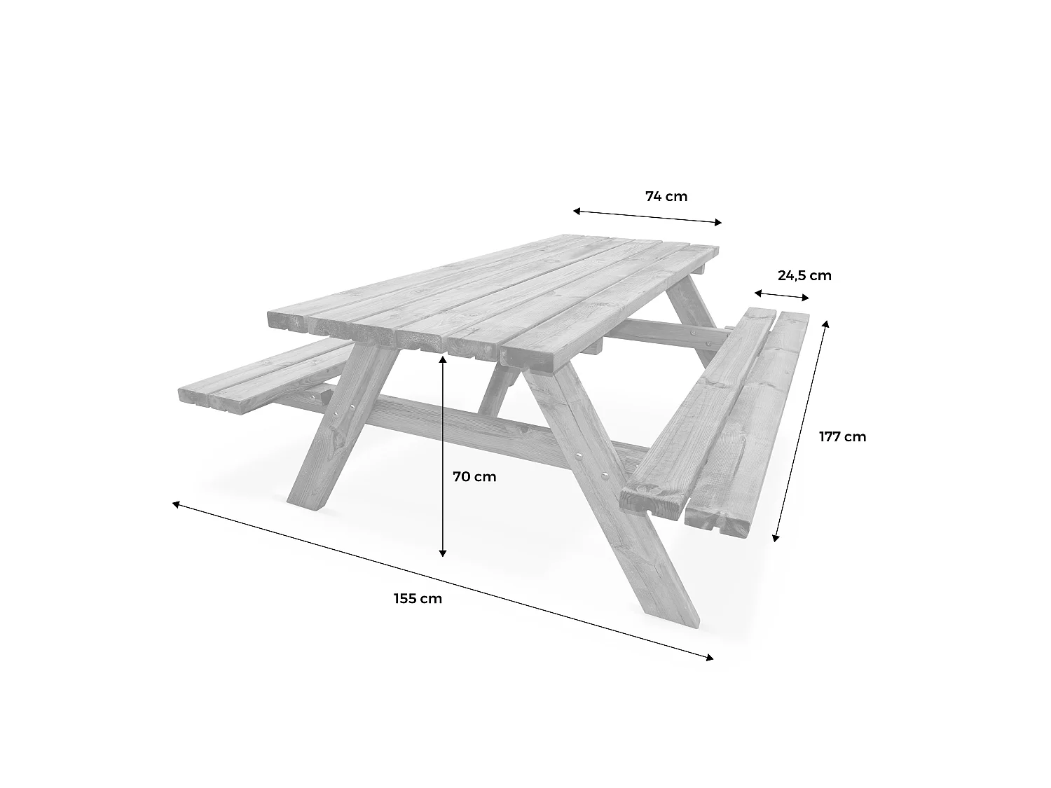 Mesa de picnic con 2 bancos para 6 personas madera