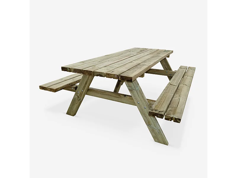 Set tavolo da picnic in legno di pino con 2 panche, marrone naturale