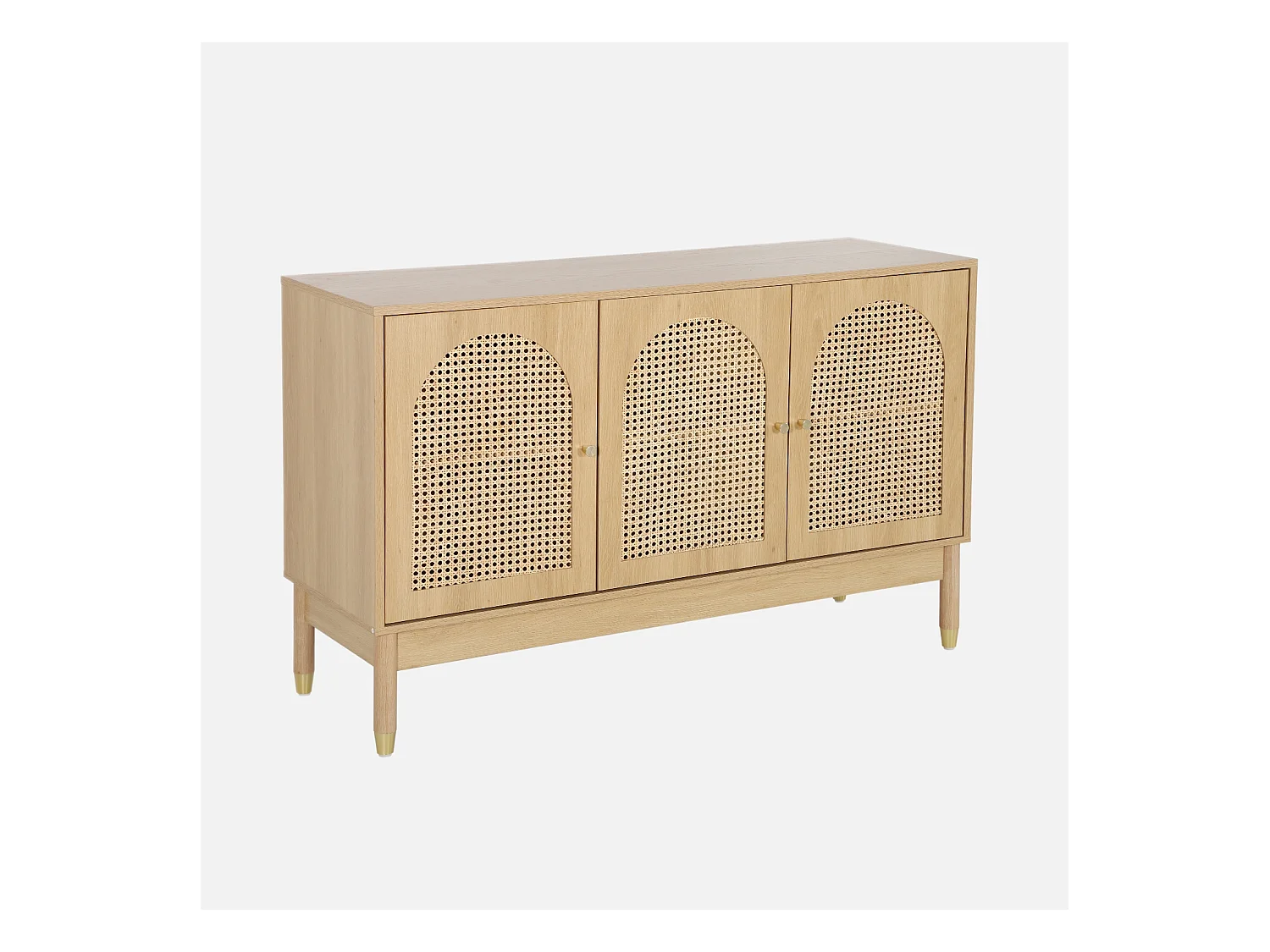 Credenza decorazione legno e canna 3 ante 120cm, marrone naturale