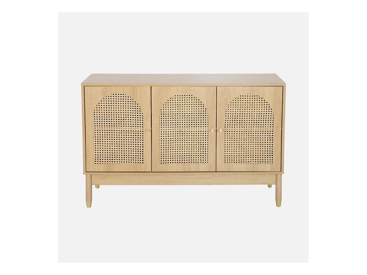 Credenza decorazione legno e canna 3 ante 120cm, marrone naturale