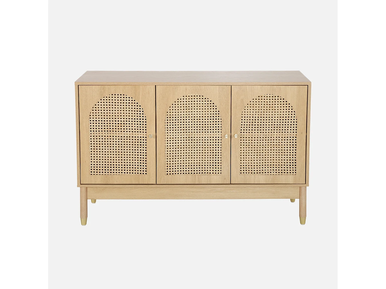 Credenza decorazione legno e canna 3 ante 120cm, marrone naturale