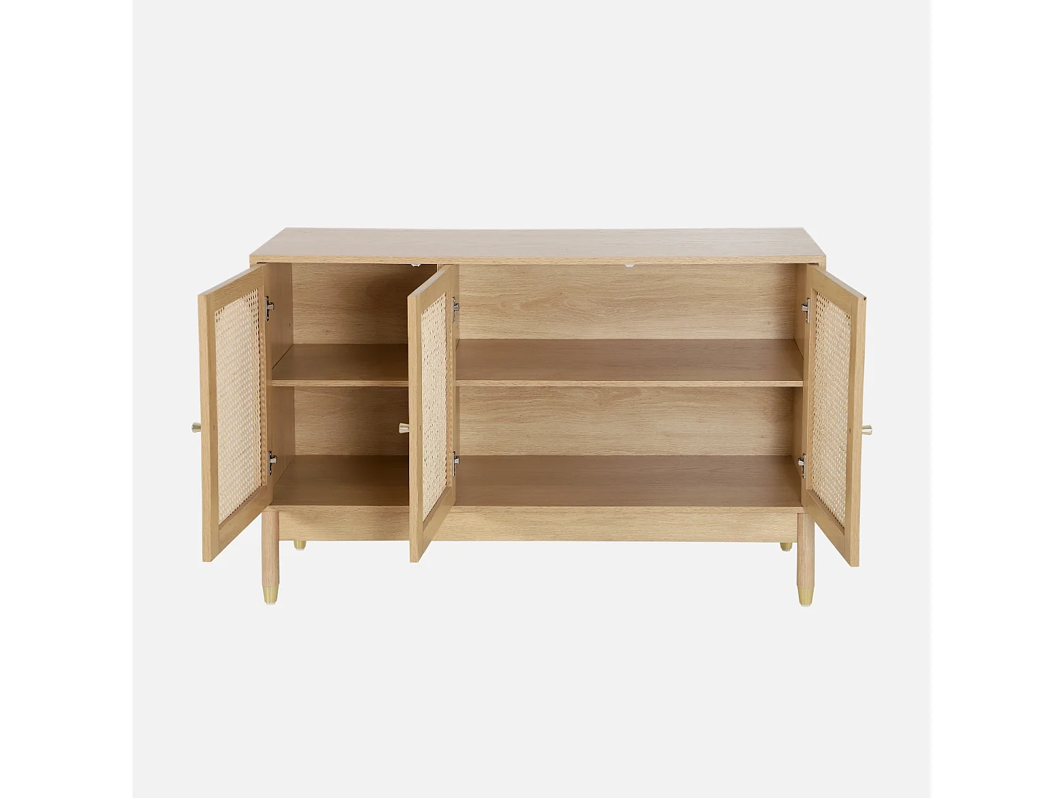 Credenza decorazione legno e canna 3 ante 120cm, marrone naturale