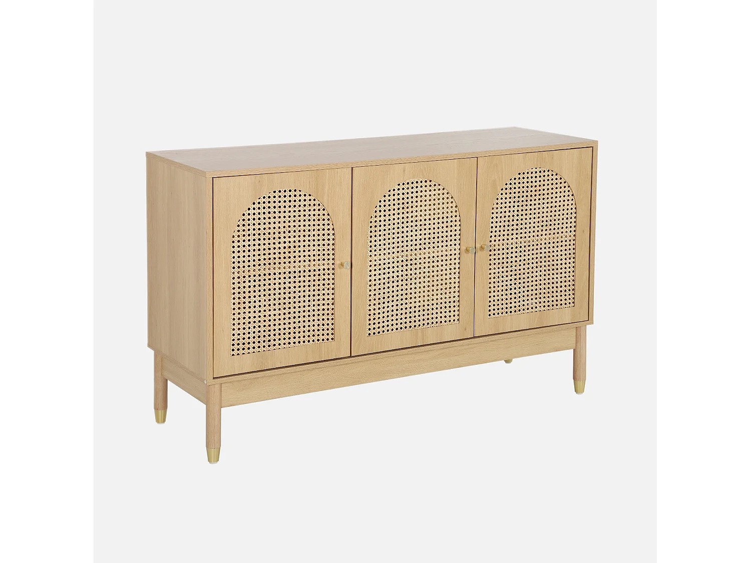 Credenza decorazione legno e canna 3 ante 120cm, marrone naturale