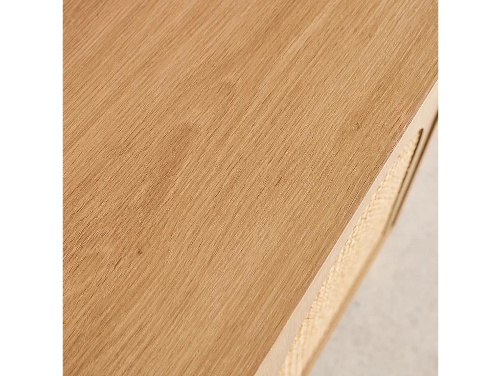 Aparador efecto madera y mimbre con 3 puertas, 120cm, Natural