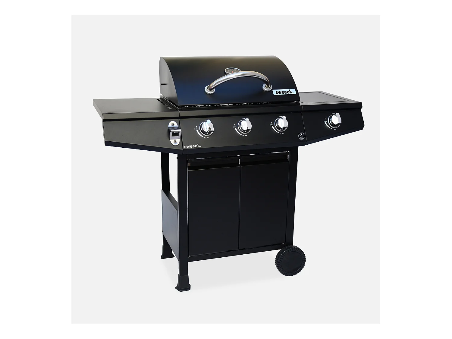 Barbacoa de gas con 3 quemadores y 1 quemador lateral negro