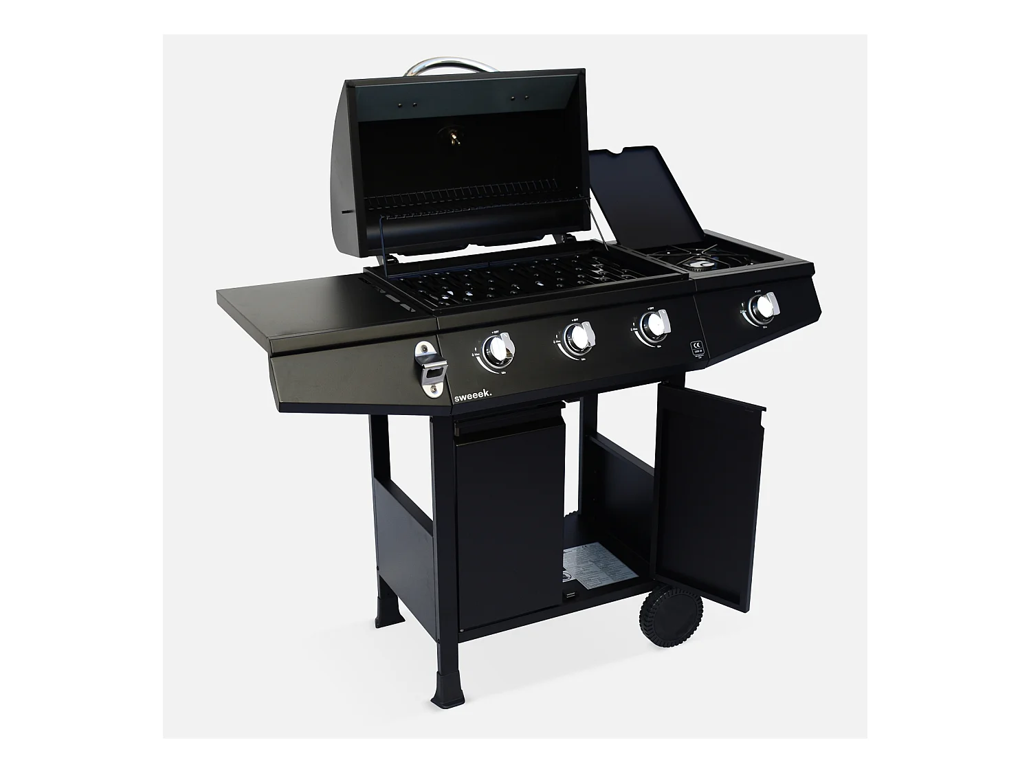 Barbacoa de gas con 3 quemadores y 1 quemador lateral negro