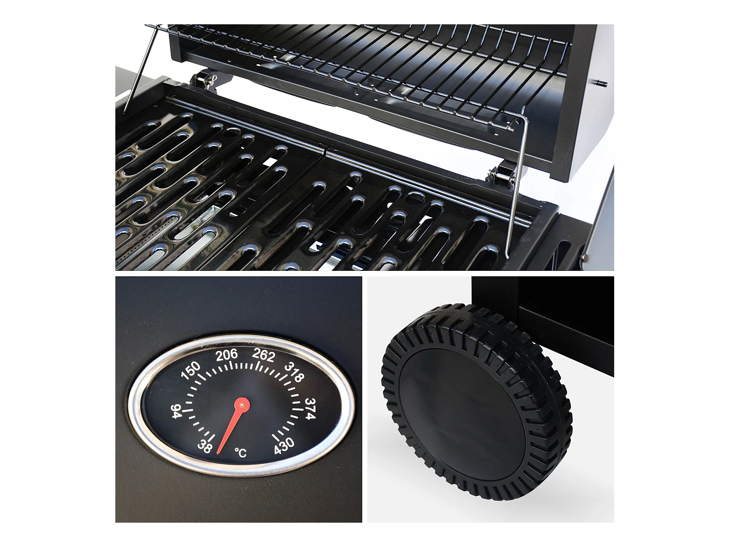 Barbacoa de gas con 3 quemadores y 1 quemador lateral negro