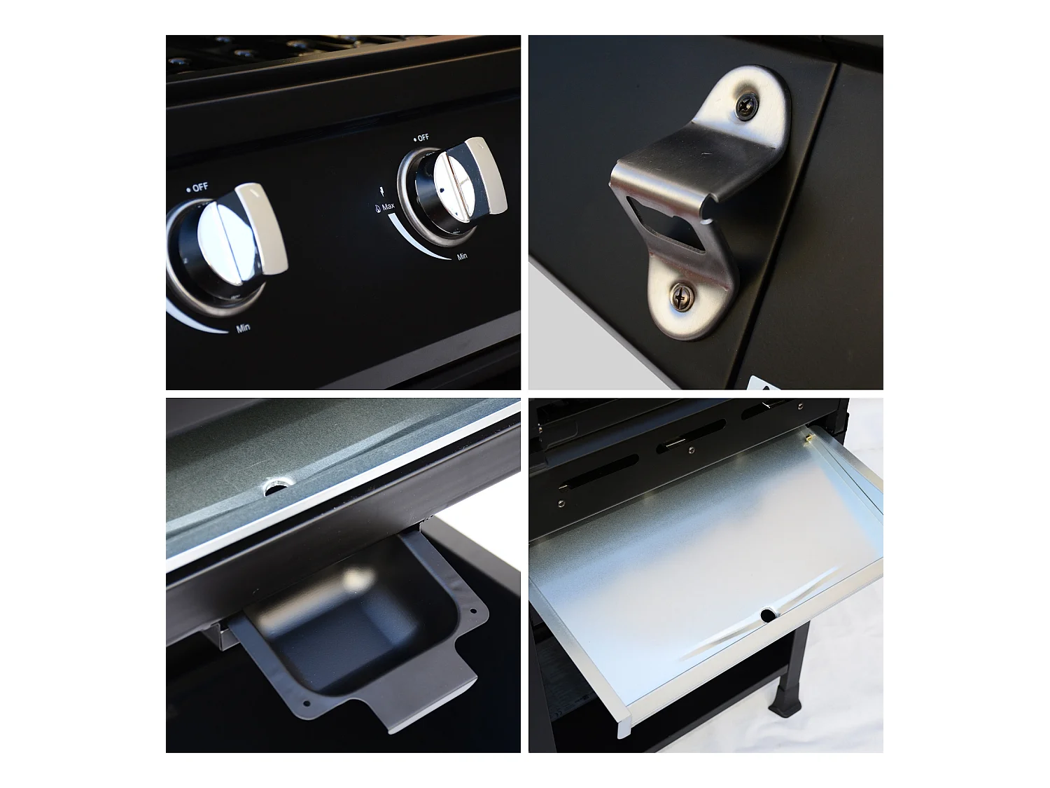 Barbacoa de gas con 3 quemadores y 1 quemador lateral negro