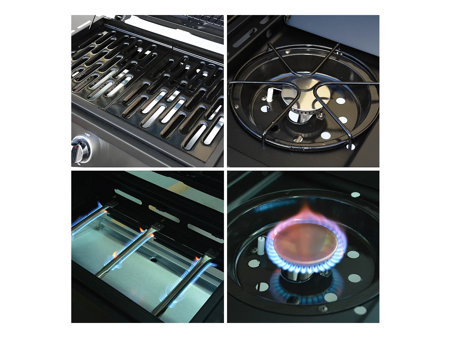 Barbacoa de gas con 3 quemadores y 1 quemador lateral negro