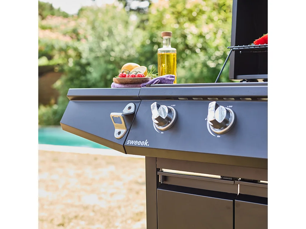 Barbacoa de gas con 3 quemadores y 1 quemador lateral negro