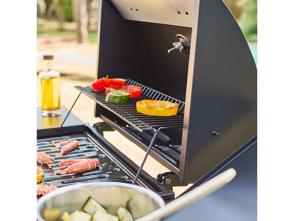Barbacoa de gas con 3 quemadores y 1 quemador lateral negro